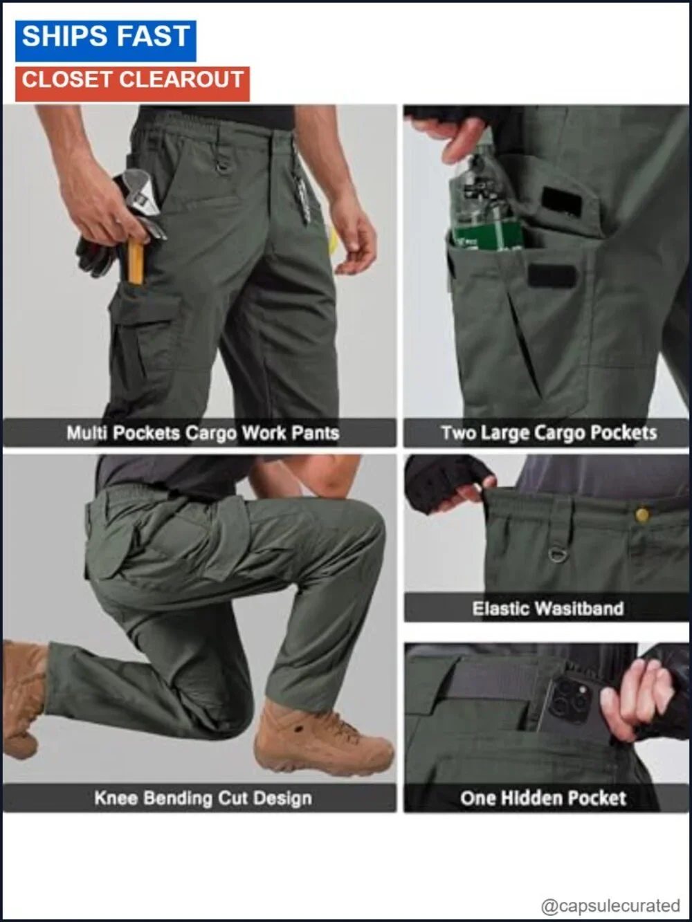 Men's Ripstop Cargo Work Pants Tactical Hiking with 9 Pockets
